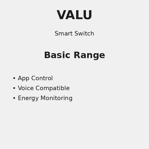 Smart Switch Basic Range: App control, voice compatible, energy monitoring.