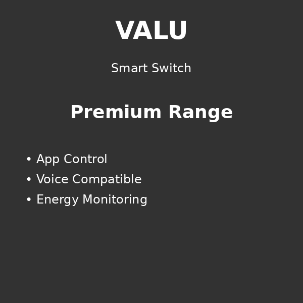 Smart Switch Premium Range: App control, voice compatible, energy monitoring.